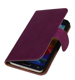 Vasket Læder Book Style Taske til Galaxy S5 Active G870 Lilla