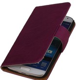 Vasket Læder Book Style Taske til Galaxy S4 i9500 Lilla