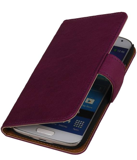 Vasket Læder Book Style Taske til Galaxy S4 i9500 Lilla