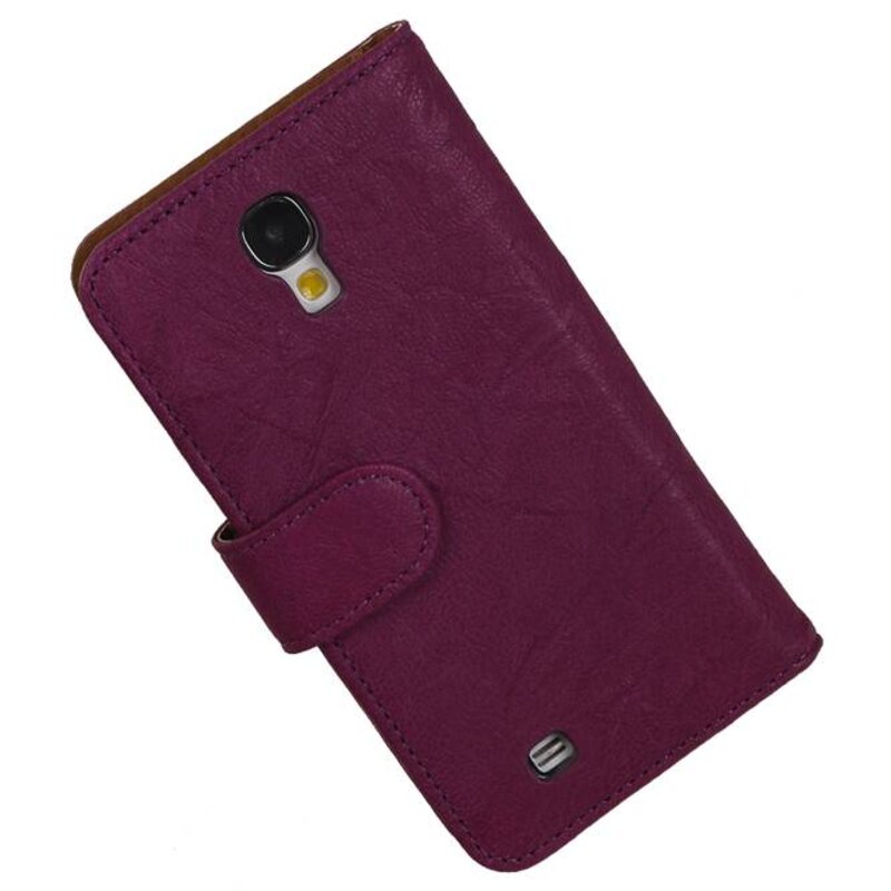 Vasket Læder Book Style Taske til Galaxy S4 i9500 Lilla