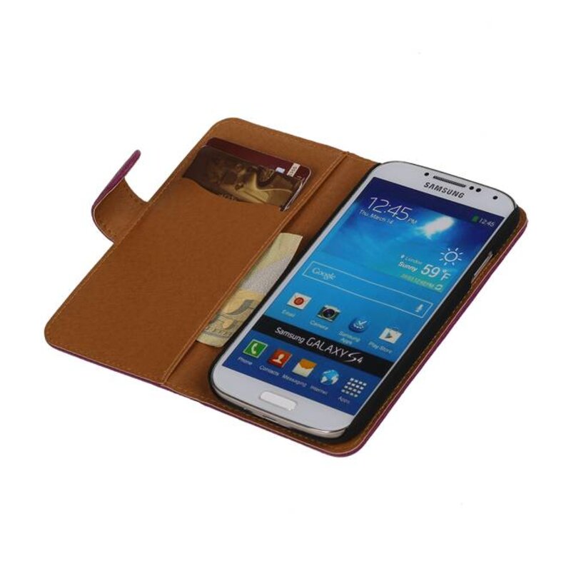 Gewaschenem Leder-Buch-Art-Fall für Galaxy S4 i9500 Lila