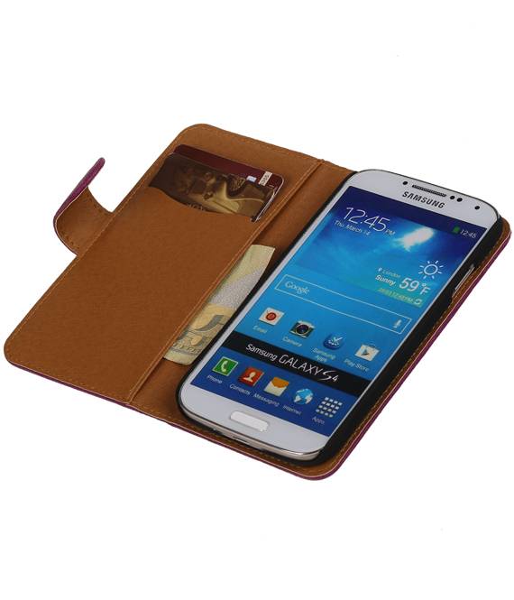 Washed Leather Bookstyle Case for Galaxy S4 i9500 Purple