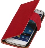 Vasket Læder Book Style Taske til Galaxy S4 mini i9190 Pink