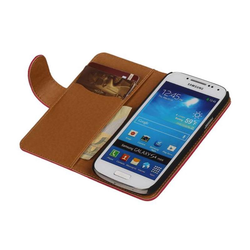 Vasket Læder Book Style Taske til Galaxy S4 mini i9190 Pink