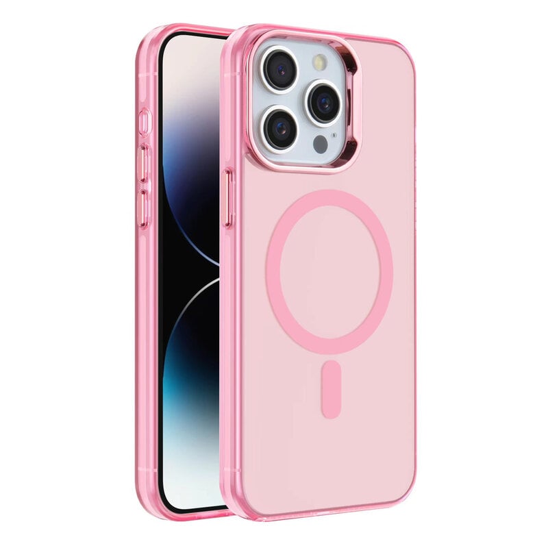 Funda rígida magnética IMD de color rosa para iPhone 16 Pro Max