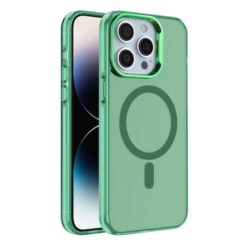 Funda rígida magnética IMD de color verde oscuro para iPhone 16 Pro Max