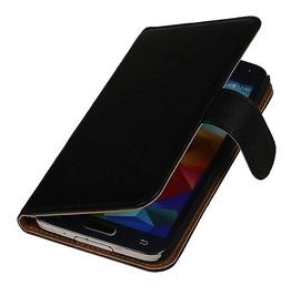 Vasket Læder Book Style Taske til Galaxy S Advance I9070 Sort
