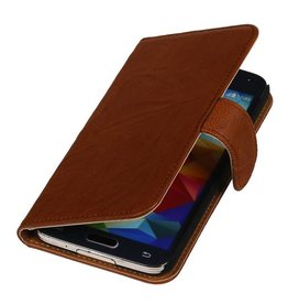 Vasket Læder Book Style Taske til Galaxy Core LTE G386F Brown