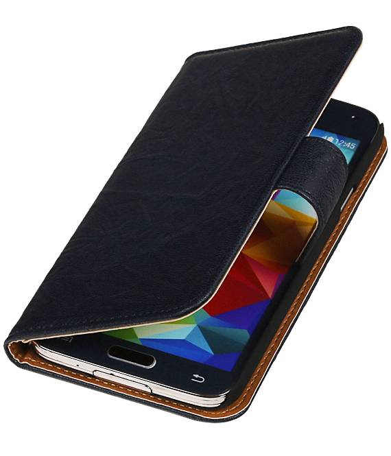Vasket Læder Book Style Taske til Galaxy Note 3 N9000 d.blauw