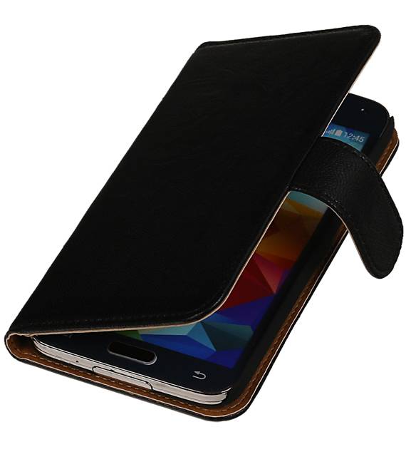 Vasket Læder Book Style Taske til Galaxy Note 2 N7100 Sort