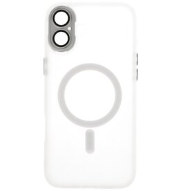 Étui Magsafe transparent mat avec protecteur d'appareil photo pour iPhone 16 blanc