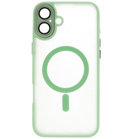 Coque Magsafe transparente mate avec protection d'appareil photo pour iPhone 16, vert