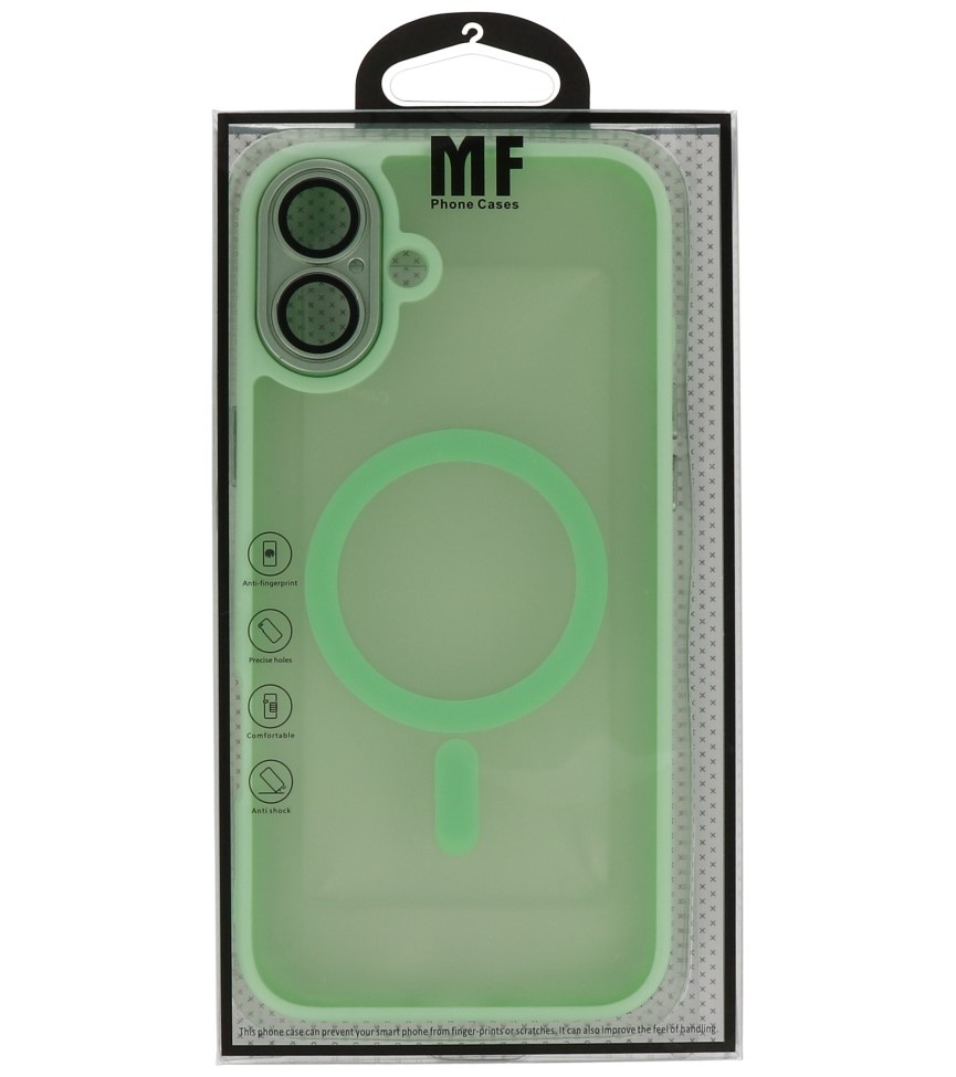 Coque Magsafe transparente mate avec protection d'appareil photo pour iPhone 16, vert