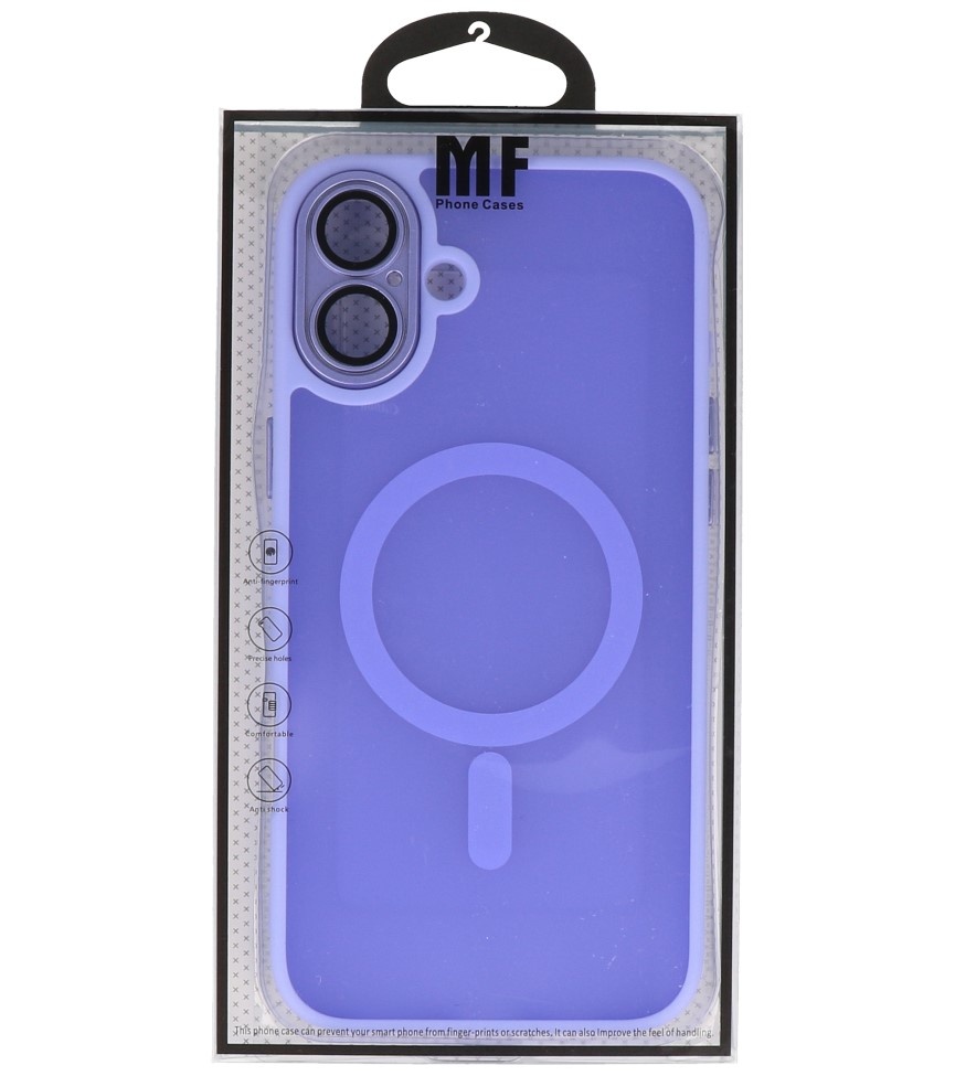 Coque Magsafe transparente mate avec protection d'appareil photo pour iPhone 16, violet