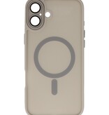 Custodia Magsafe opaca-trasparente con protezione per fotocamera per iPhone 16 grigia