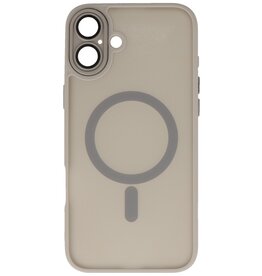 Custodia Magsafe opaca-trasparente con protezione per fotocamera per iPhone 16 grigia