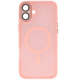 Custodia Magsafe opaca-trasparente con protezione per fotocamera per iPhone 16 rosa