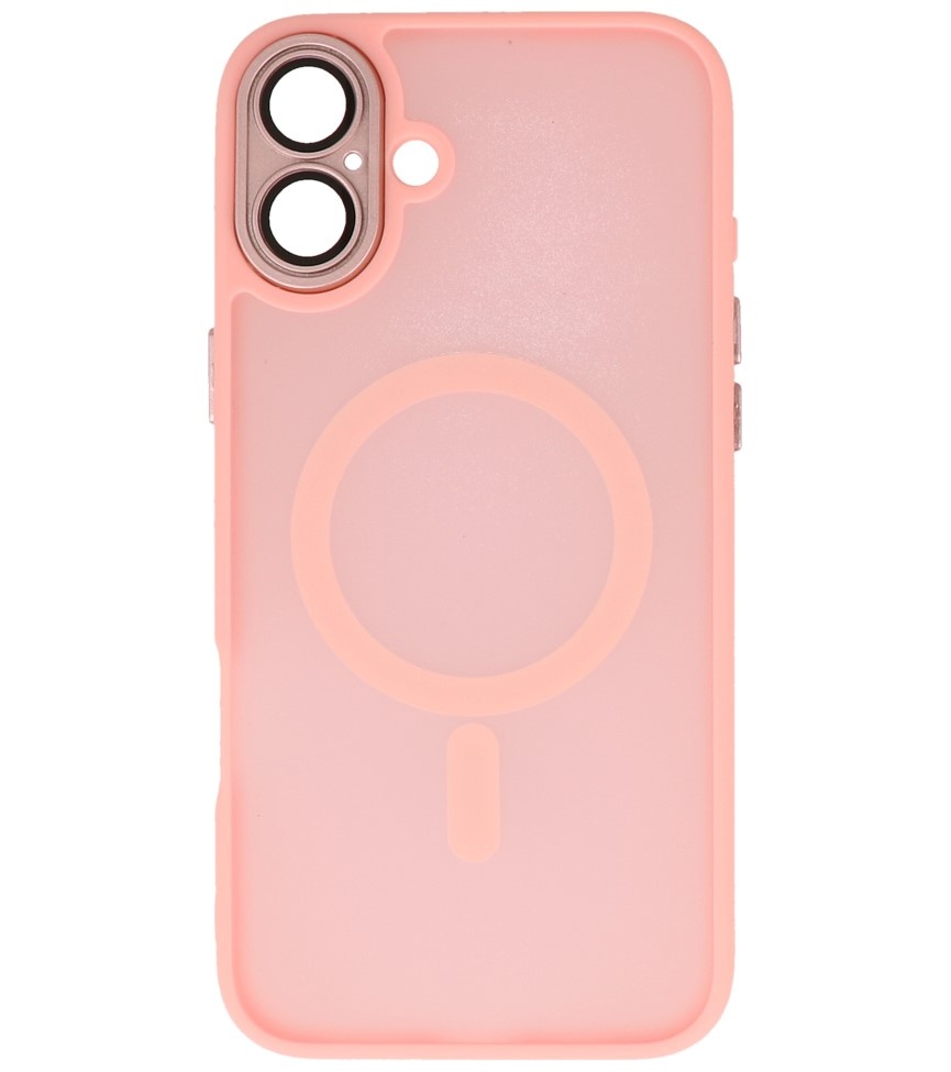 Custodia Magsafe opaca-trasparente con protezione per fotocamera per iPhone 16 rosa