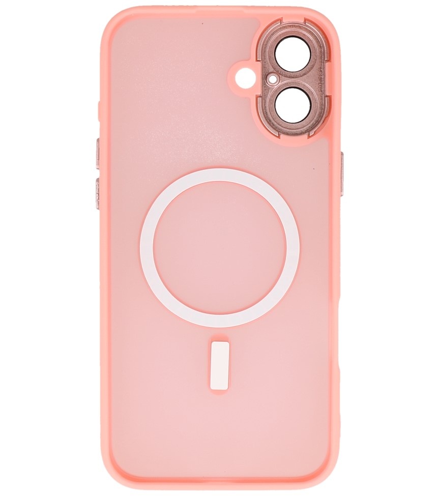 Custodia Magsafe opaca-trasparente con protezione per fotocamera per iPhone 16 rosa