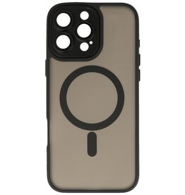 Custodia Magsafe opaca-trasparente con protezione per fotocamera per iPhone 16 Pro nera