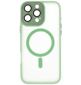 Custodia Magsafe opaca-trasparente con protezione per fotocamera per iPhone 16 Pro verde