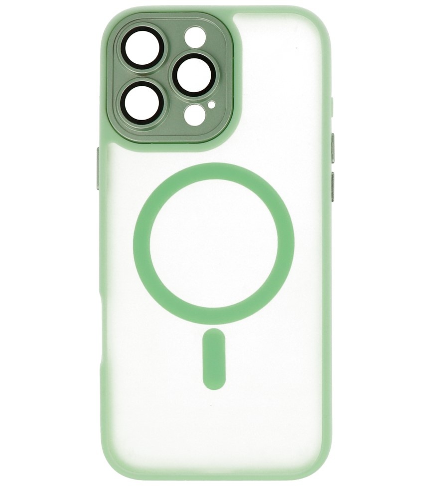 Coque Magsafe transparente mate avec protection d'appareil photo pour iPhone 16 Pro, vert