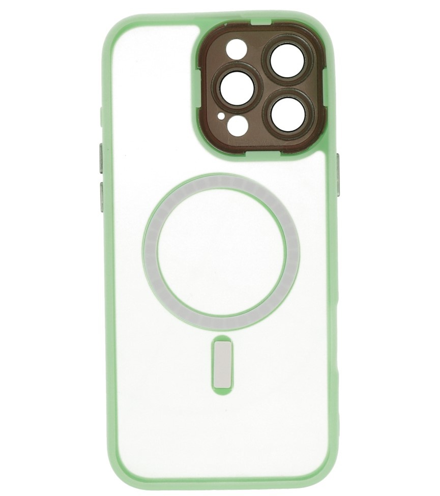 Custodia Magsafe opaca-trasparente con protezione per fotocamera per iPhone 16 Pro verde