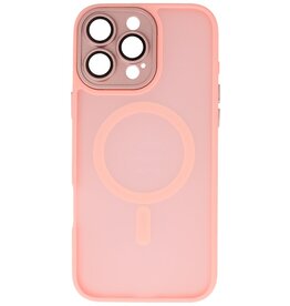 Custodia Magsafe opaca-trasparente con protezione per fotocamera per iPhone 16 Pro rosa