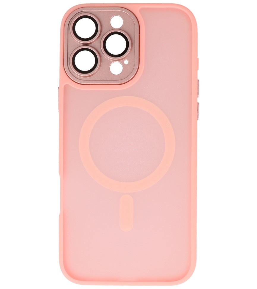 Coque Magsafe transparente mate avec protection d'appareil photo pour iPhone 16 Pro Rose