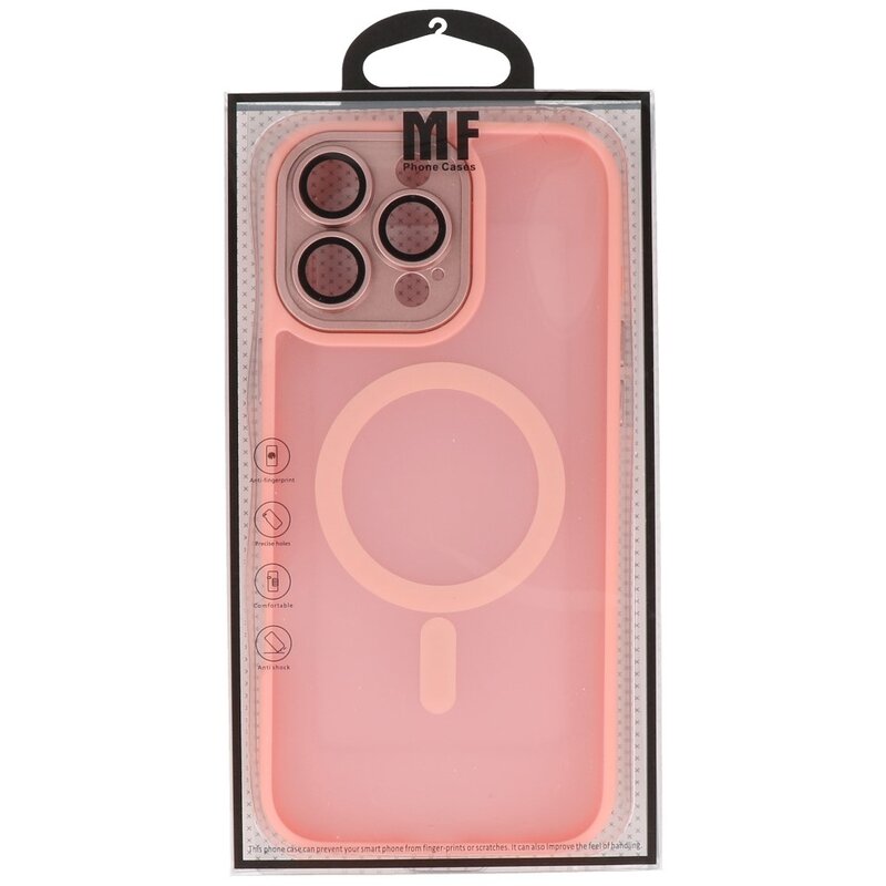 Custodia Magsafe opaca-trasparente con protezione per fotocamera per iPhone 16 Pro rosa