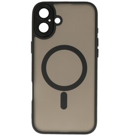 Custodia Magsafe opaca-trasparente con protezione per fotocamera per iPhone 16 Plus nera