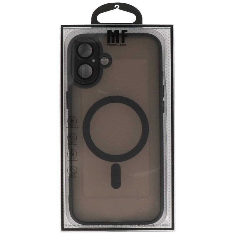 Funda Magsafe Transparente Mate con Protector de Cámara para iPhone 16 Plus Negra