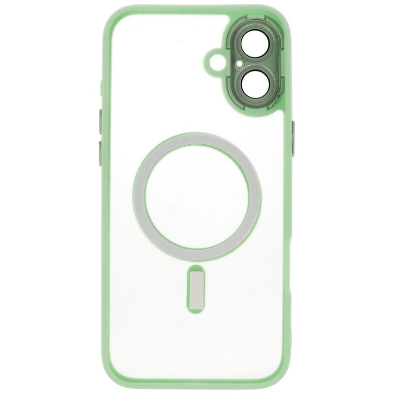 Custodia Magsafe opaca-trasparente con protezione per fotocamera per iPhone 16 Plus verde