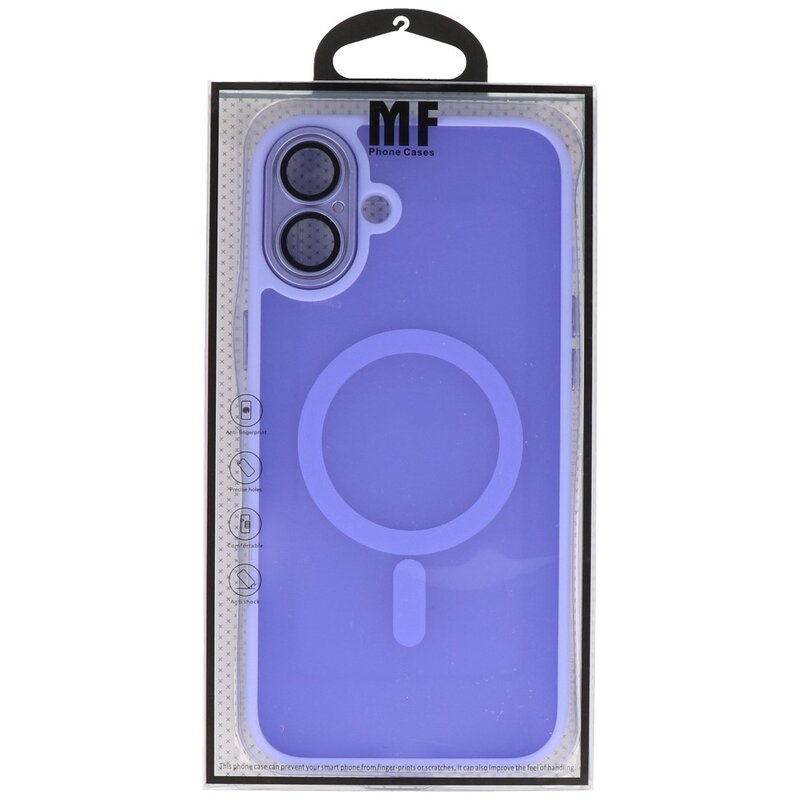 Coque Magsafe transparente mate avec protection d'appareil photo pour iPhone 16 Plus, violet