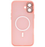 Custodia Magsafe opaca-trasparente con protezione per fotocamera per iPhone 16 Plus rosa
