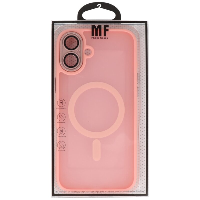 Custodia Magsafe opaca-trasparente con protezione per fotocamera per iPhone 16 Plus rosa