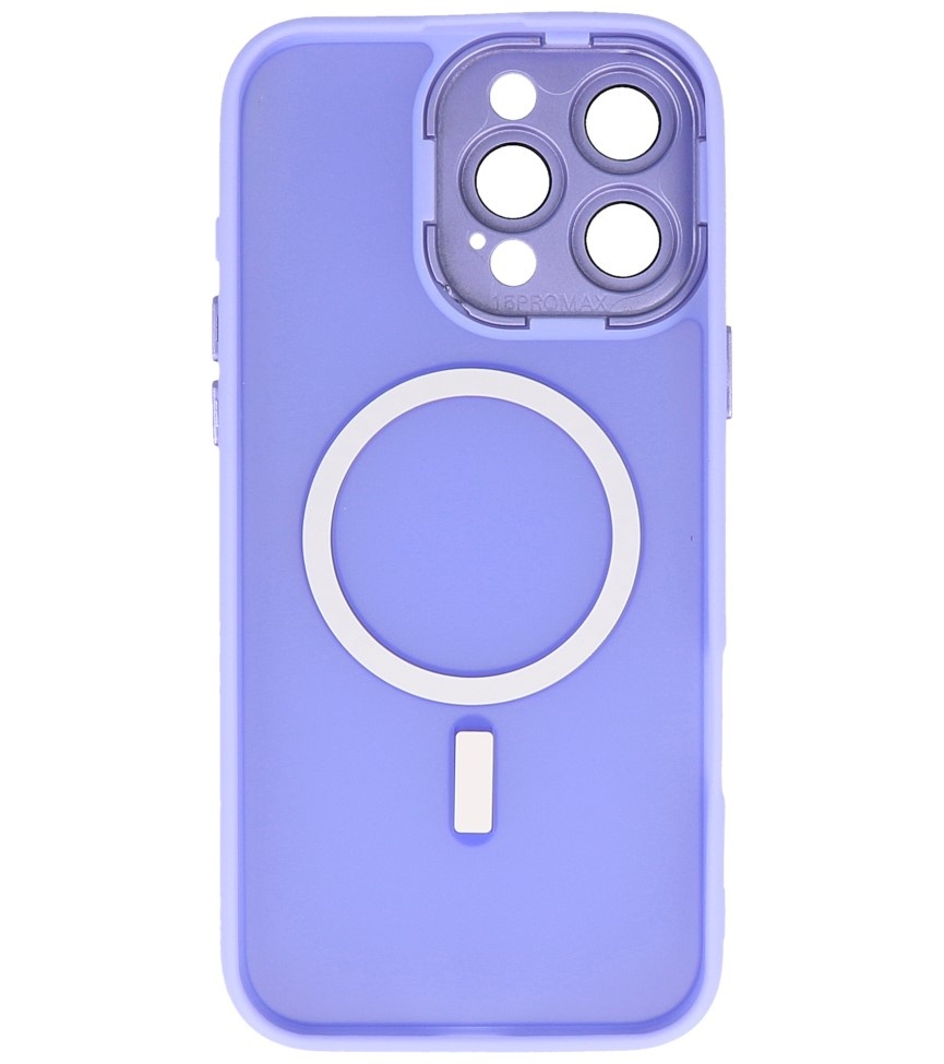 Custodia Magsafe opaca-trasparente con protezione per fotocamera per iPhone 16 Pro Max viola