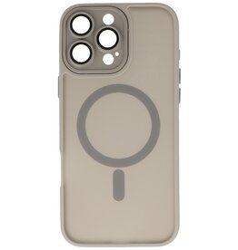 Custodia Magsafe opaca-trasparente con protezione per fotocamera per iPhone 16 Pro Max grigia