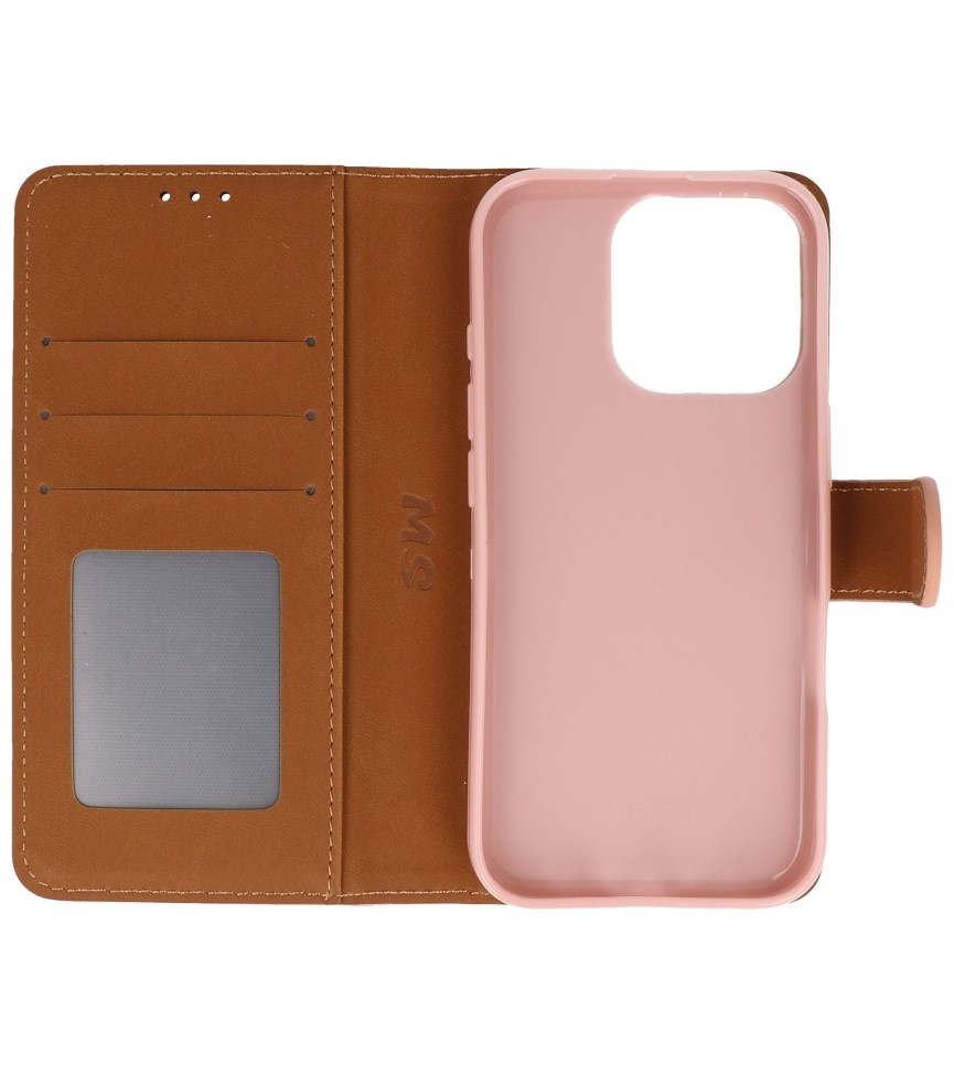 Étui portefeuille Bookstyle pour iPhone 16 Pro Max, or rose