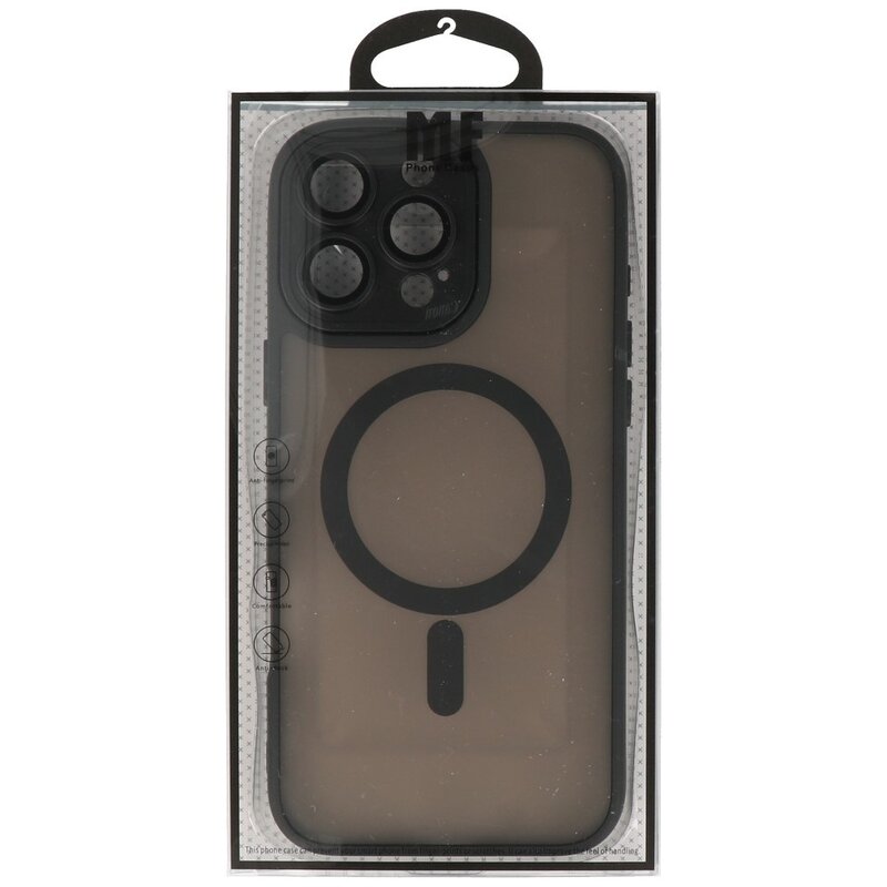 Matte-Transparent with Camera Protector Magsafe Case for iPhone 15 Pro Black