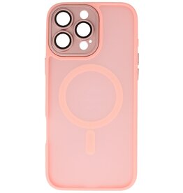 Custodia Magsafe opaca-trasparente con protezione per fotocamera per iPhone 15 Pro rosa