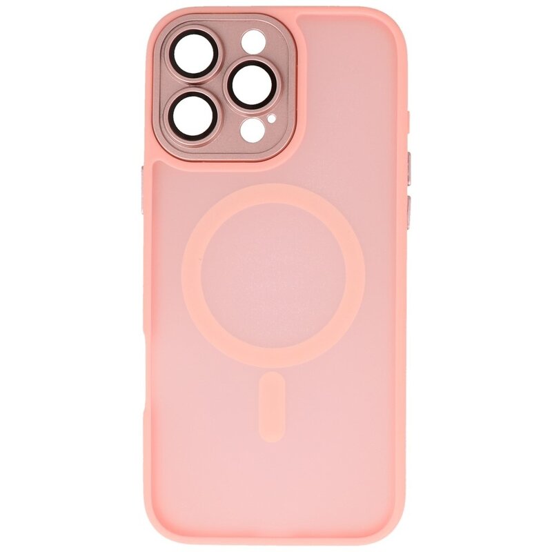 Matte-Transparent with Camera Protector Magsafe Case for iPhone 15 Pro Max Pink