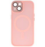 Funda MagSafe mate transparente con protector de cámara para iPhone 15 rosa