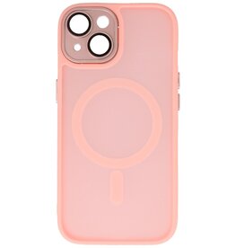Funda MagSafe mate transparente con protector de cámara para iPhone 15 rosa