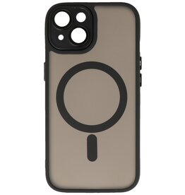 Custodia Magsafe opaca-trasparente con protezione per fotocamera per iPhone 15 Plus, nera