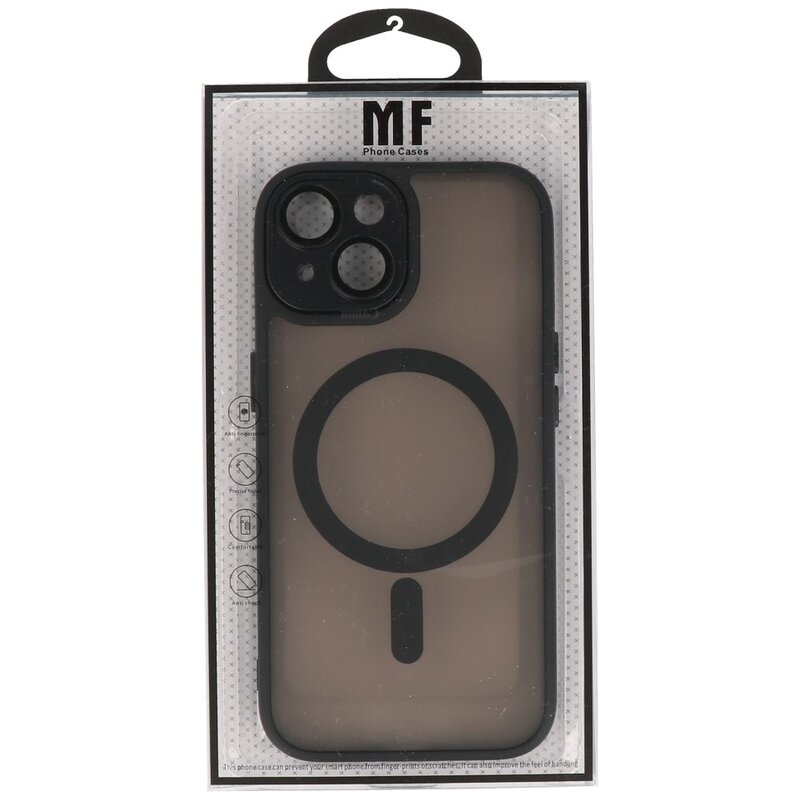 Étui MagSafe mat transparent avec protection pour appareil photo pour iPhone 15 Plus, noir