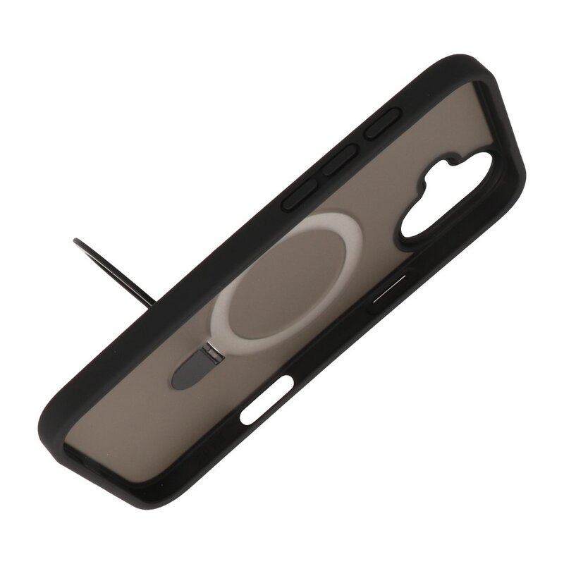 Coque Magsafe transparente mate avec protection pour appareil photo et fonction support pour iPhone 16 (noire)