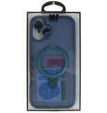 Coque Magsafe transparente mate avec protection pour appareil photo et fonction support pour iPhone 16 (bleue)