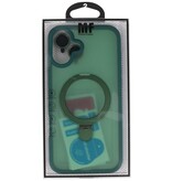 Coque Magsafe transparente mate avec protection pour appareil photo et fonction support pour iPhone 16, vert foncé