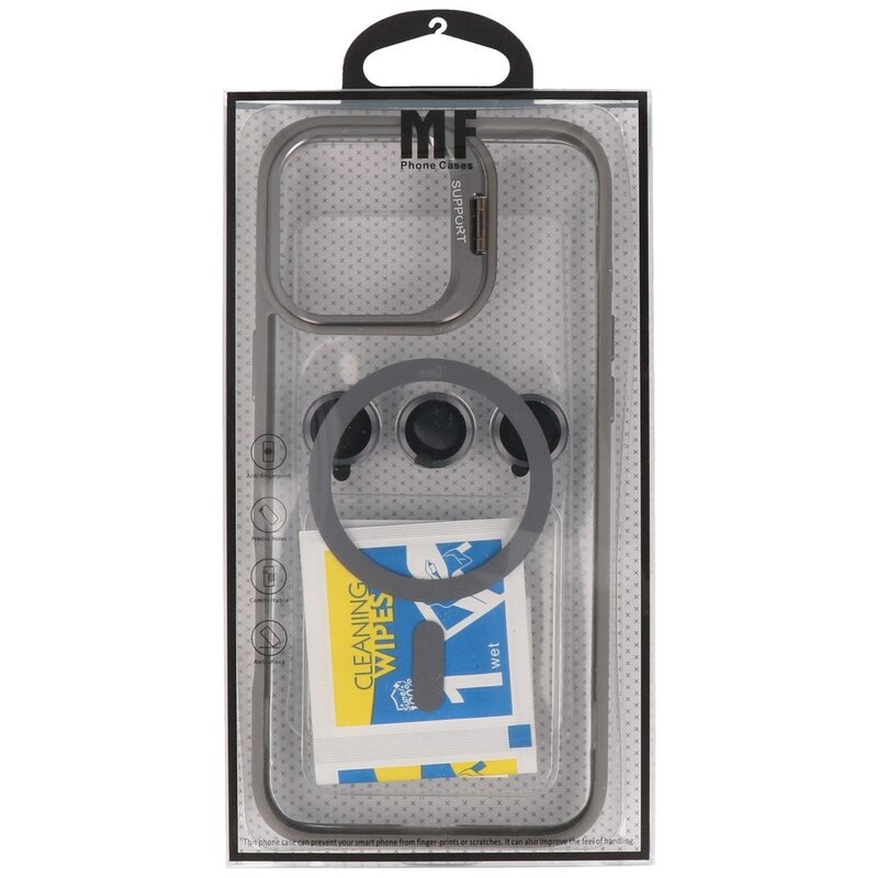 Étui Magsafe Transparent avec protection d'appareil photo et fonction support pour iPhone 16 Gris